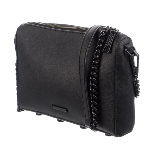 Rebecca Minkoff Crossbody Bag Black Leather w/ Silver Chain-Link - Picture 3 of 3